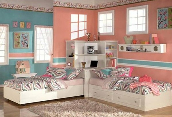 colorful bedroom design idea for twin girls