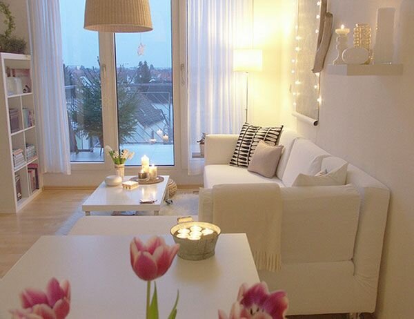 small white colored living room design
