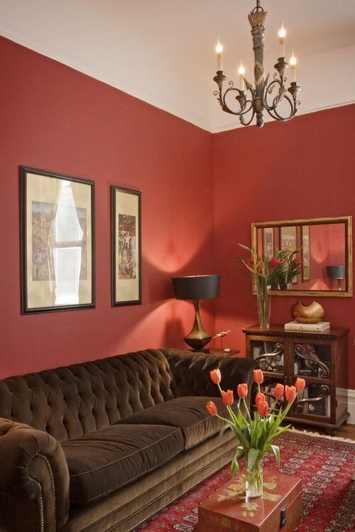 soft red living room design