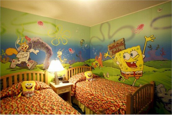 sponge bob themed kids room and wall design