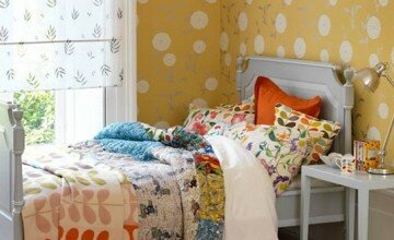 very colorful vintage bedroom