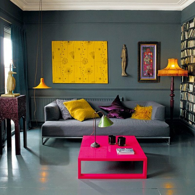 Modern and colorful living room design at the same time