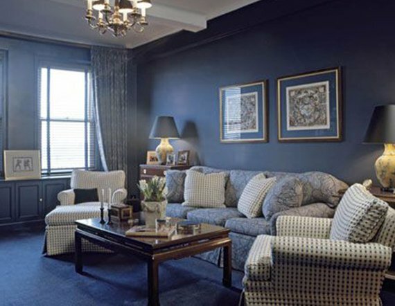 Mediterranean blue painted living room design