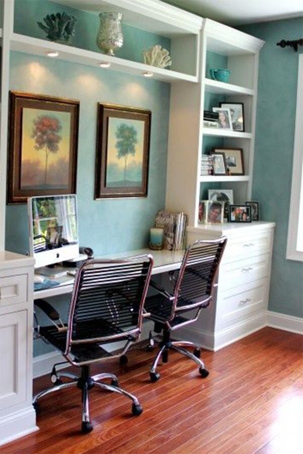 home office design with creative wall
