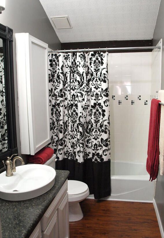 red white and black colored modern bathroom design
