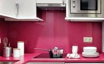 small white and pink kitchen