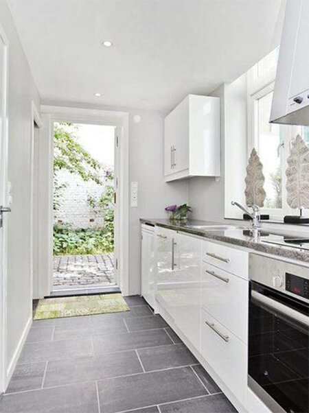 white kitchen flooring