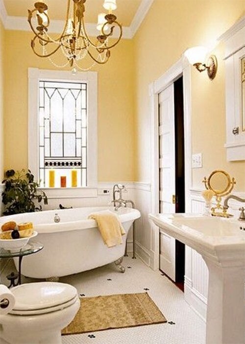 light orange colored small bathroom design