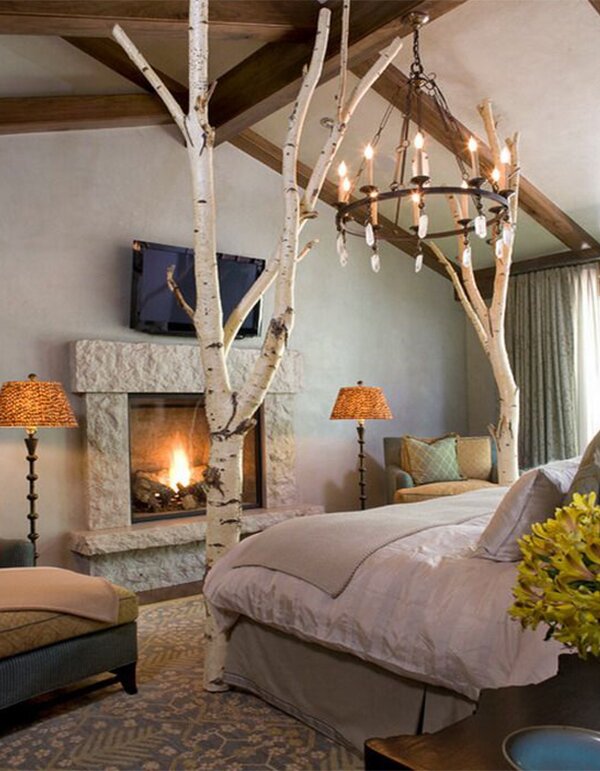 romantic bedroom design with fireplace