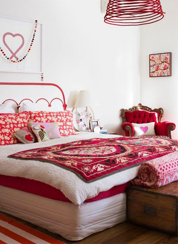 romantic white and red bedroom design for couples