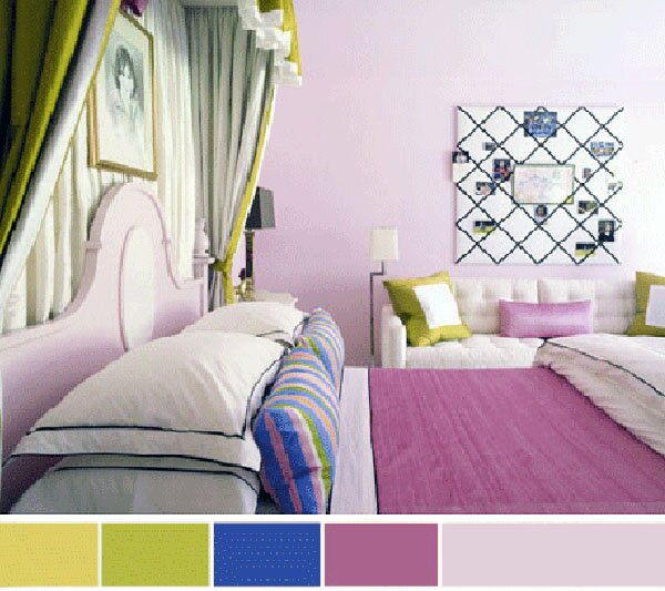 Triadic color combinated bedroom design