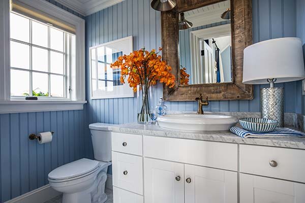 blue and white stylish 2019 bathroom