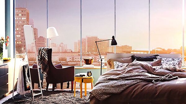 charming bedroom design with city view