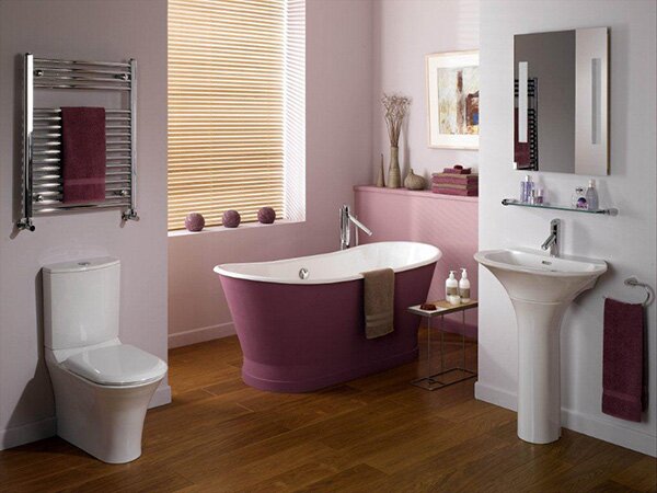 small purple and white bathroom design