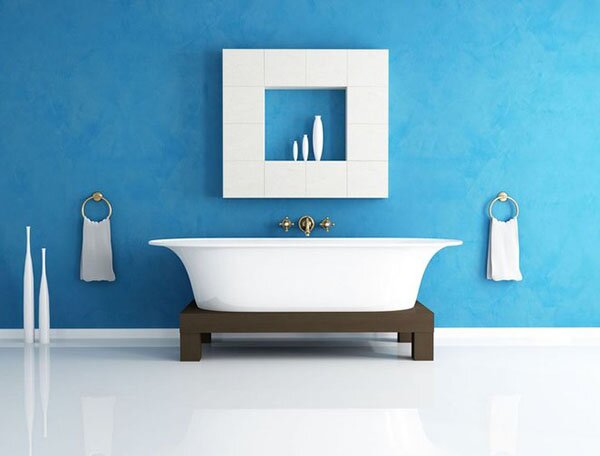 minimalist blue bathroom