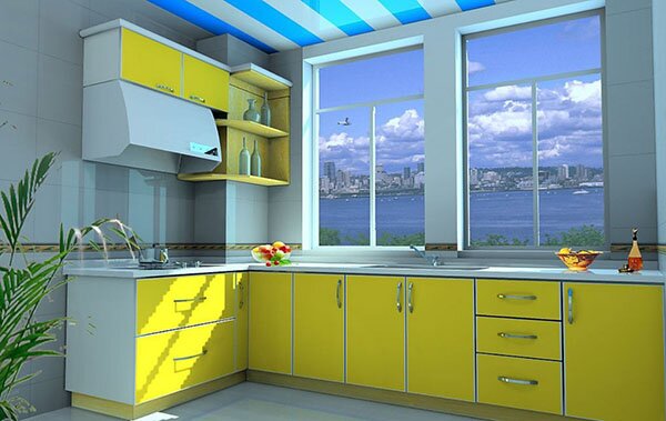 modern kitchen yellow kitchen cabinets