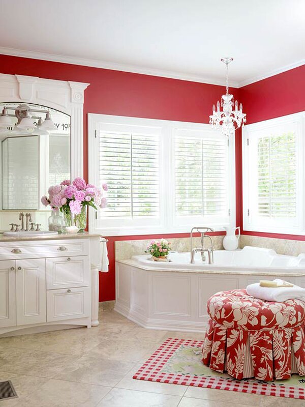 red and white combinated stylish bathroom