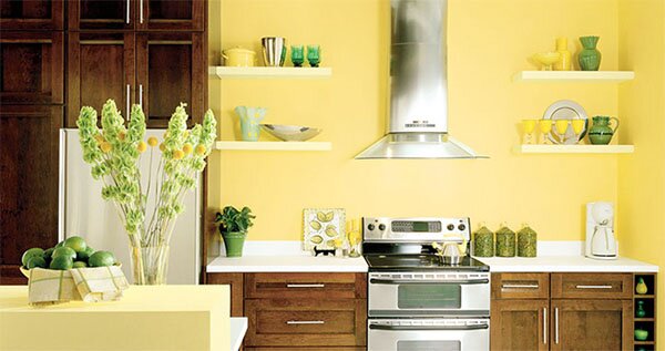 stylish kitchen design with yellow walls