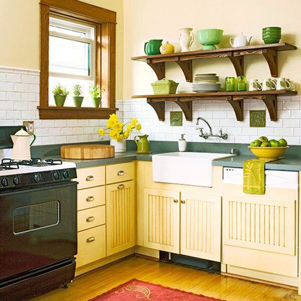 stylish kitchen designed with yellow