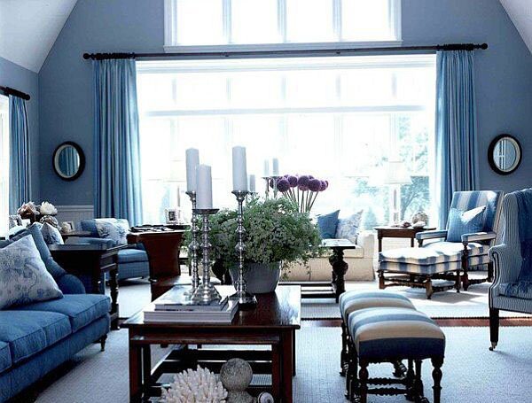 stylish living room colored with blue tones