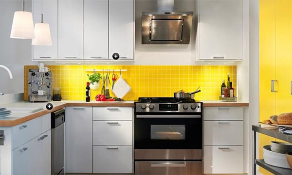 stylish white and yellow kitchen