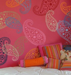 colorful stenciled wall