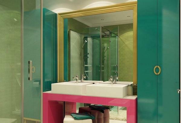 Turquoise & Pink & Gold Color Combinations for Bathroom 