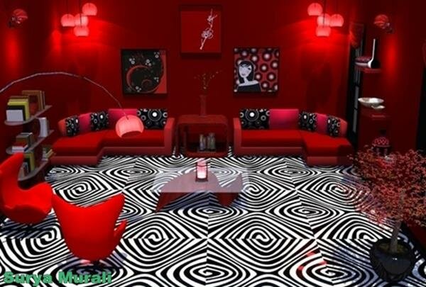 Red Living room design 1