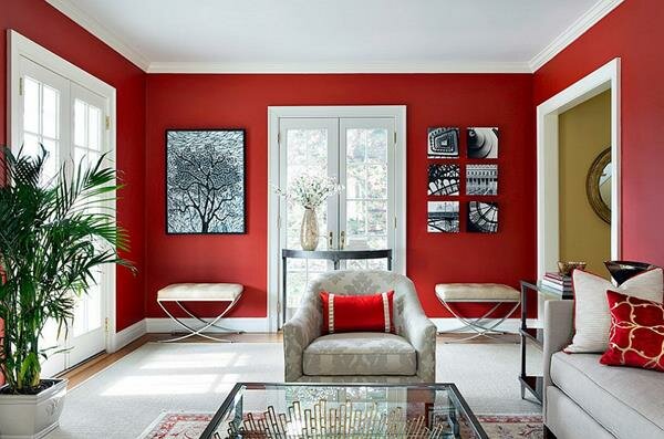 Red Living room design 7